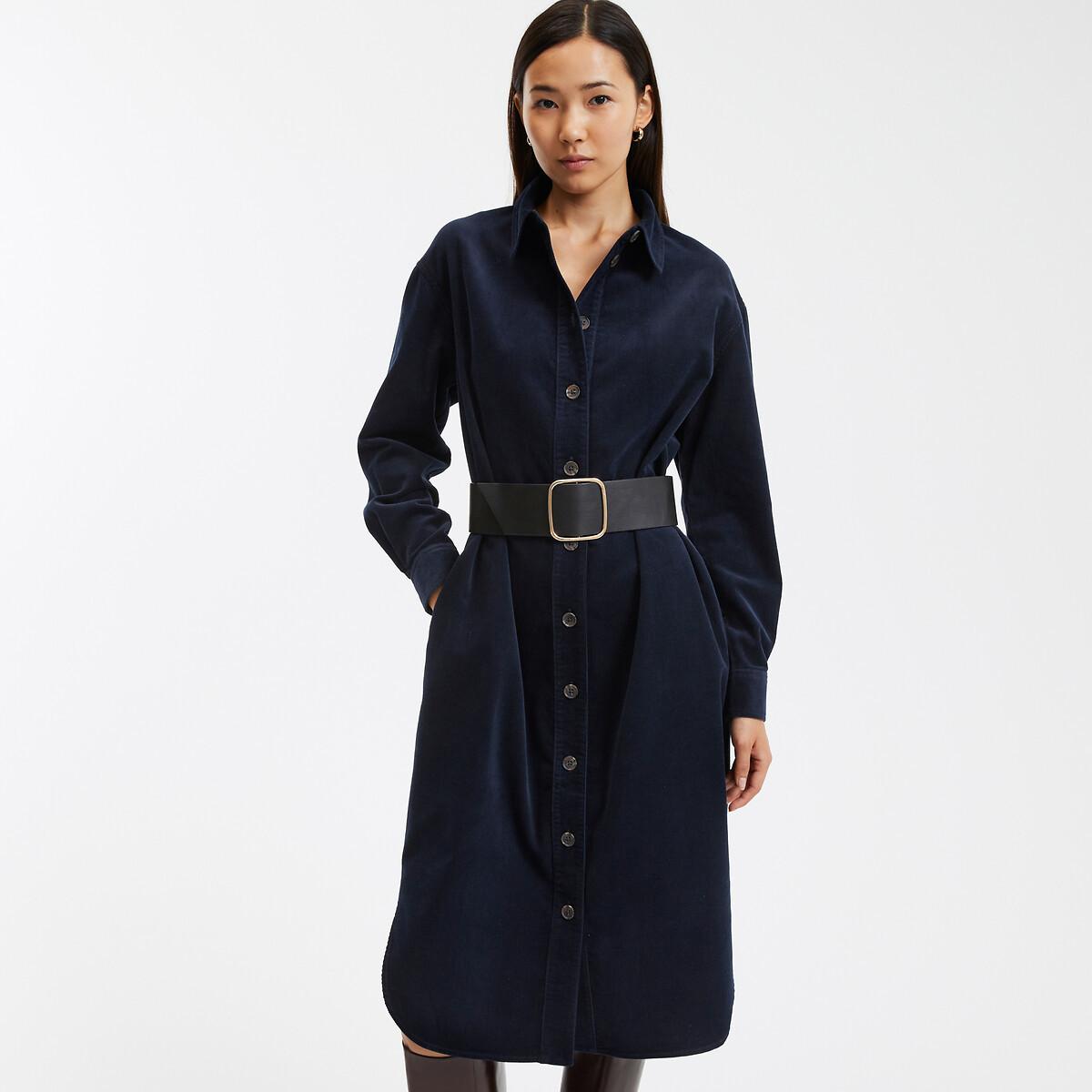 Blusenkleid Aus Cord Mit Langen Ärmeln Damen Blau 32 von La Redoute Collections