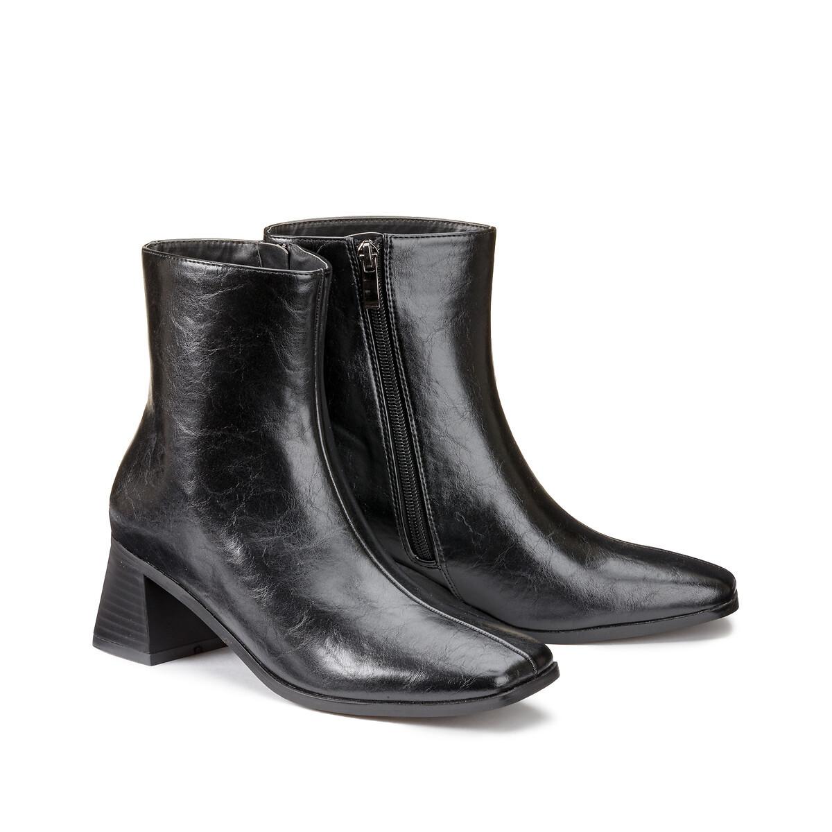 Boots Mit Eckiger Kappe Und Blockabsatz Damen Schwarz 37 von La Redoute Collections