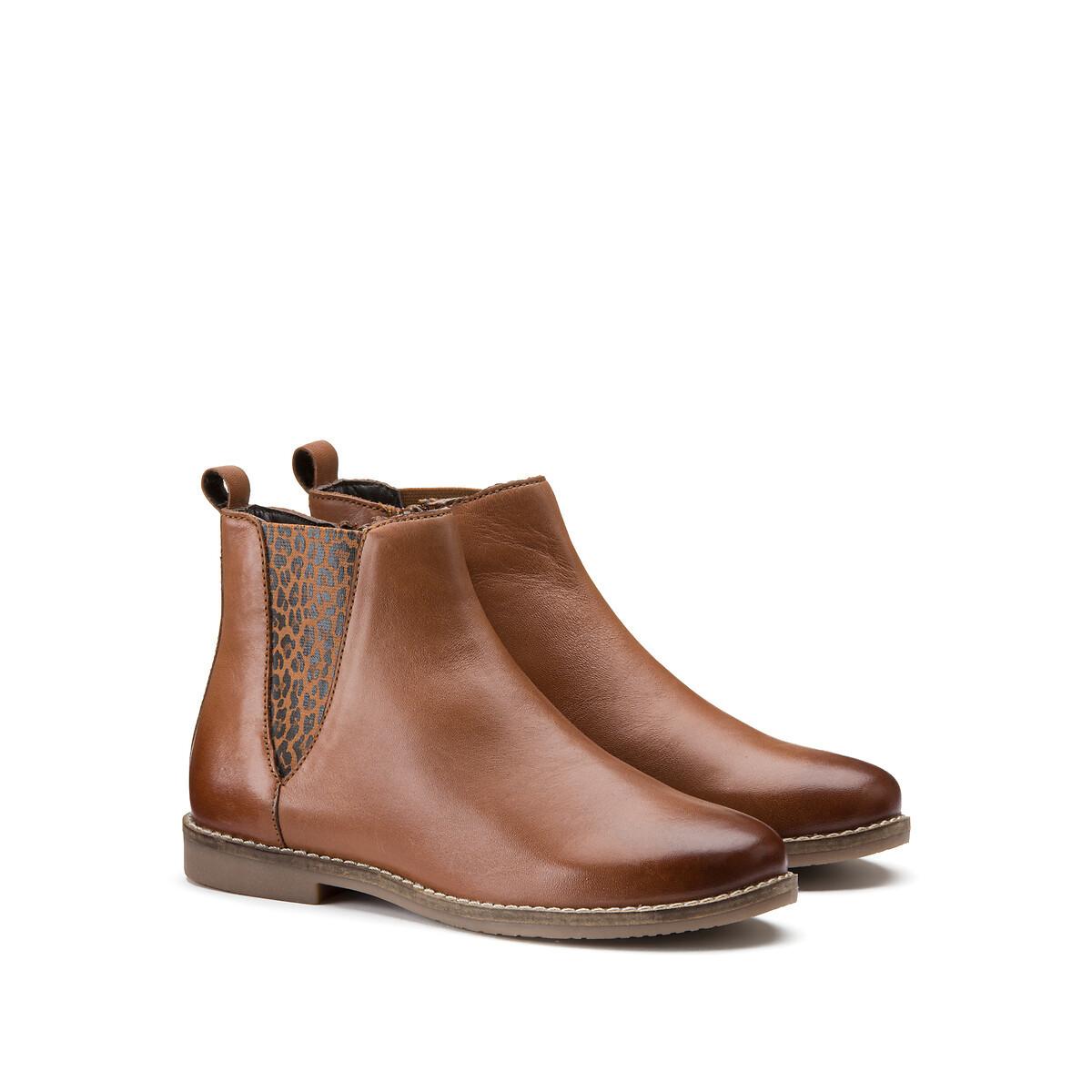 La Redoute Collections - Chelsea-Boots aus Leder mit Leopardenmuster, für Damen, Braun, Größe 26 von La Redoute Collections