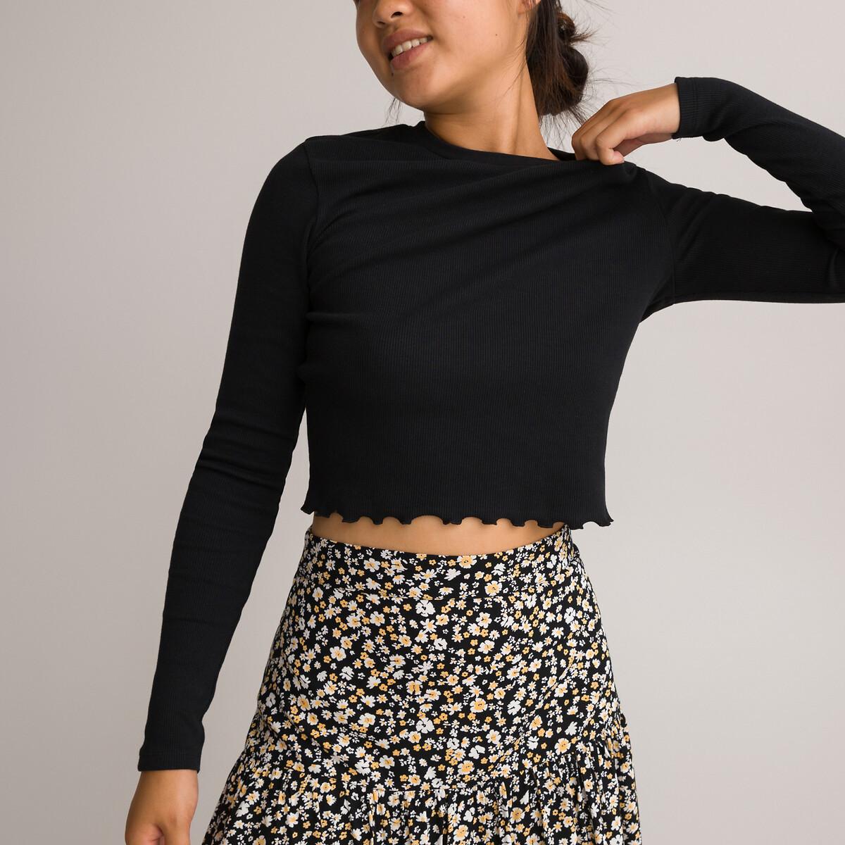 Cropped-shirt Aus Ripp Mädchen Schwarz M von La Redoute Collections