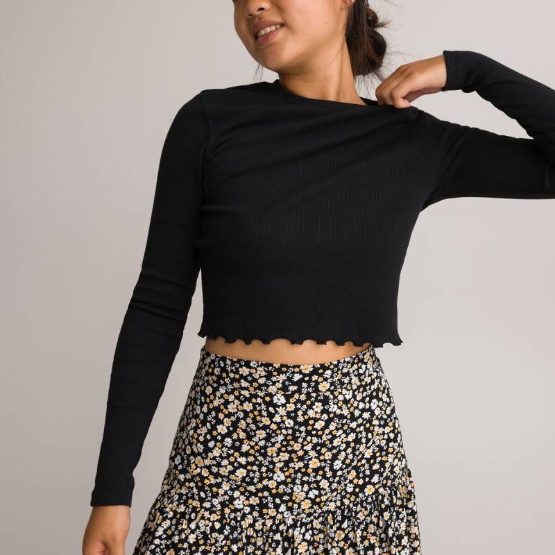 Cropped-shirt Aus Ripp Mädchen Schwarz XS von La Redoute Collections