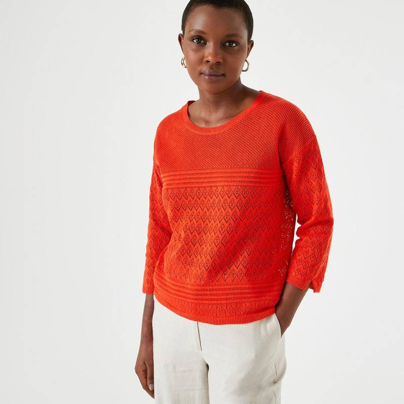 Feinstrickpullover Mit Rundhalsausschnitt & Pointelle-muster Damen Orange 33/34 von La Redoute Collections