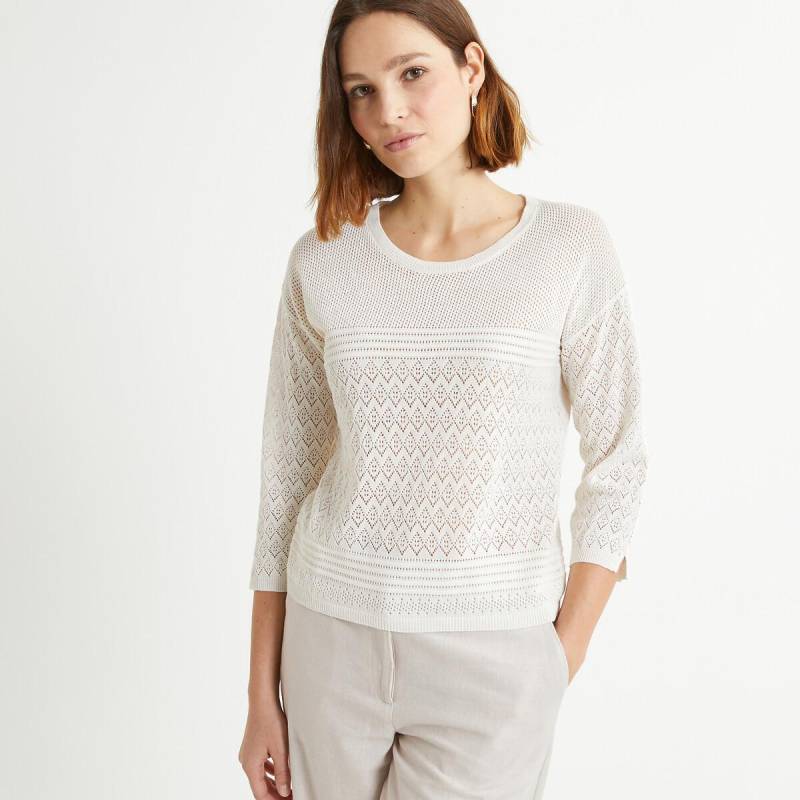 Feinstrickpullover Mit Rundhalsausschnitt & Pointelle-muster Damen Weiss 38 von La Redoute Collections