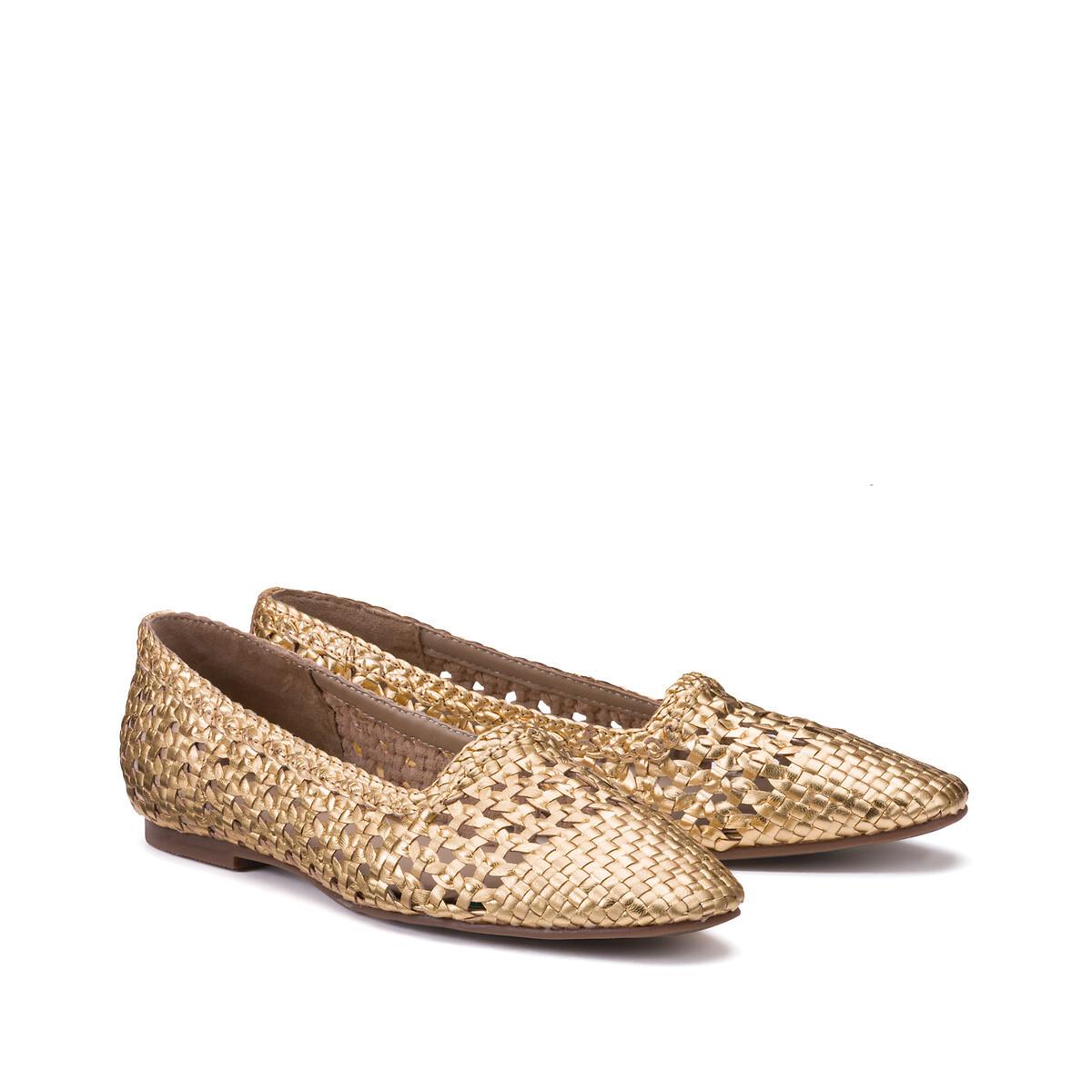 Flache Ballerinas Aus Geflochtenem Leder Damen Gold 36 von La Redoute Collections