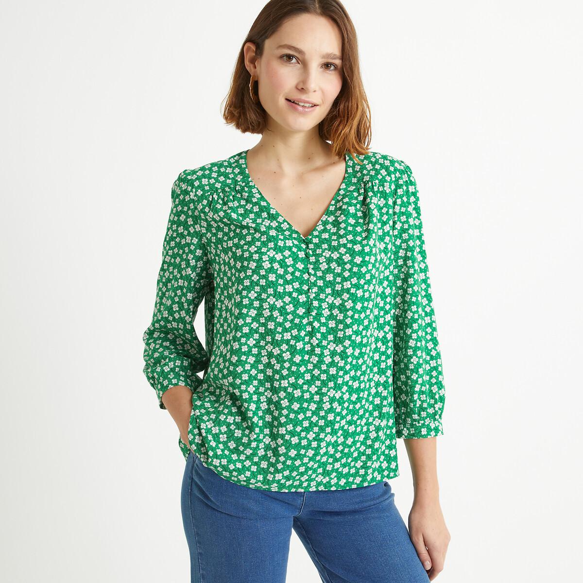 Geblümte Bluse Mit V-ausschnitt & 3/4-ärmeln Damen Grün 34 von La Redoute Collections