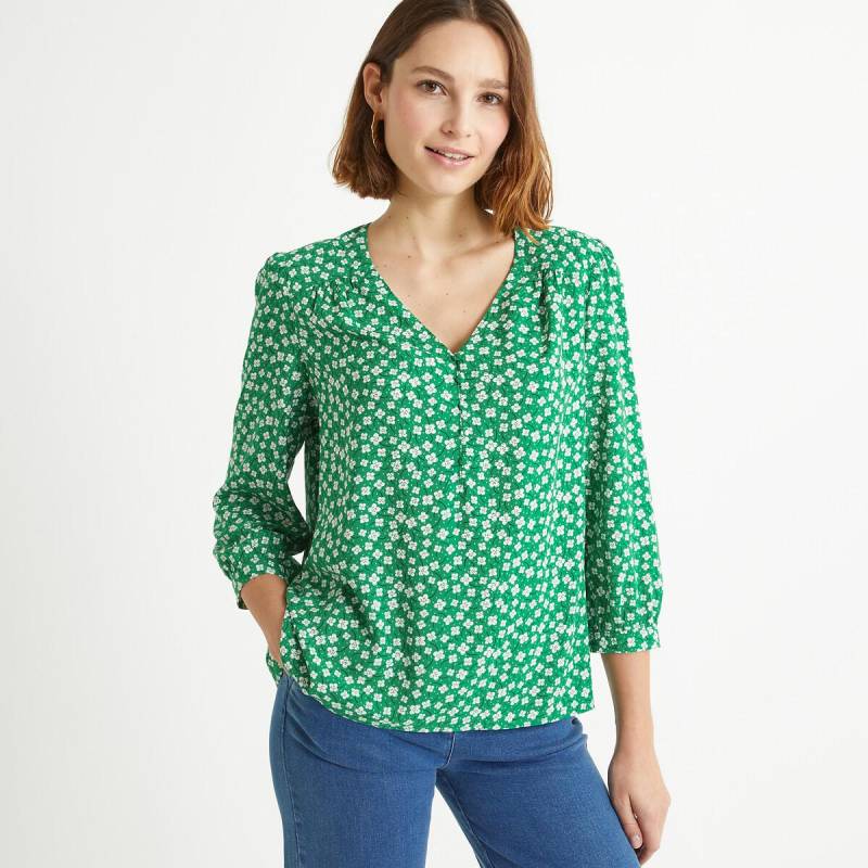 Geblümte Bluse Mit V-ausschnitt & 3/4-ärmeln Damen Grün 34 von La Redoute Collections