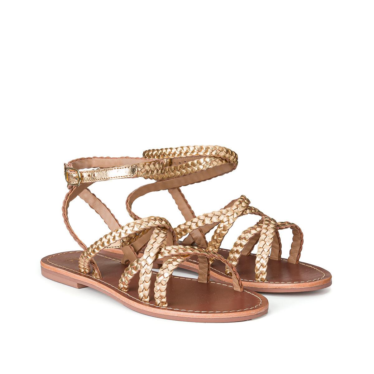 La Redoute Collections - Geflochtene Signature-Sandalen aus Leder, für Damen, Gold, Größe 41 von La Redoute Collections