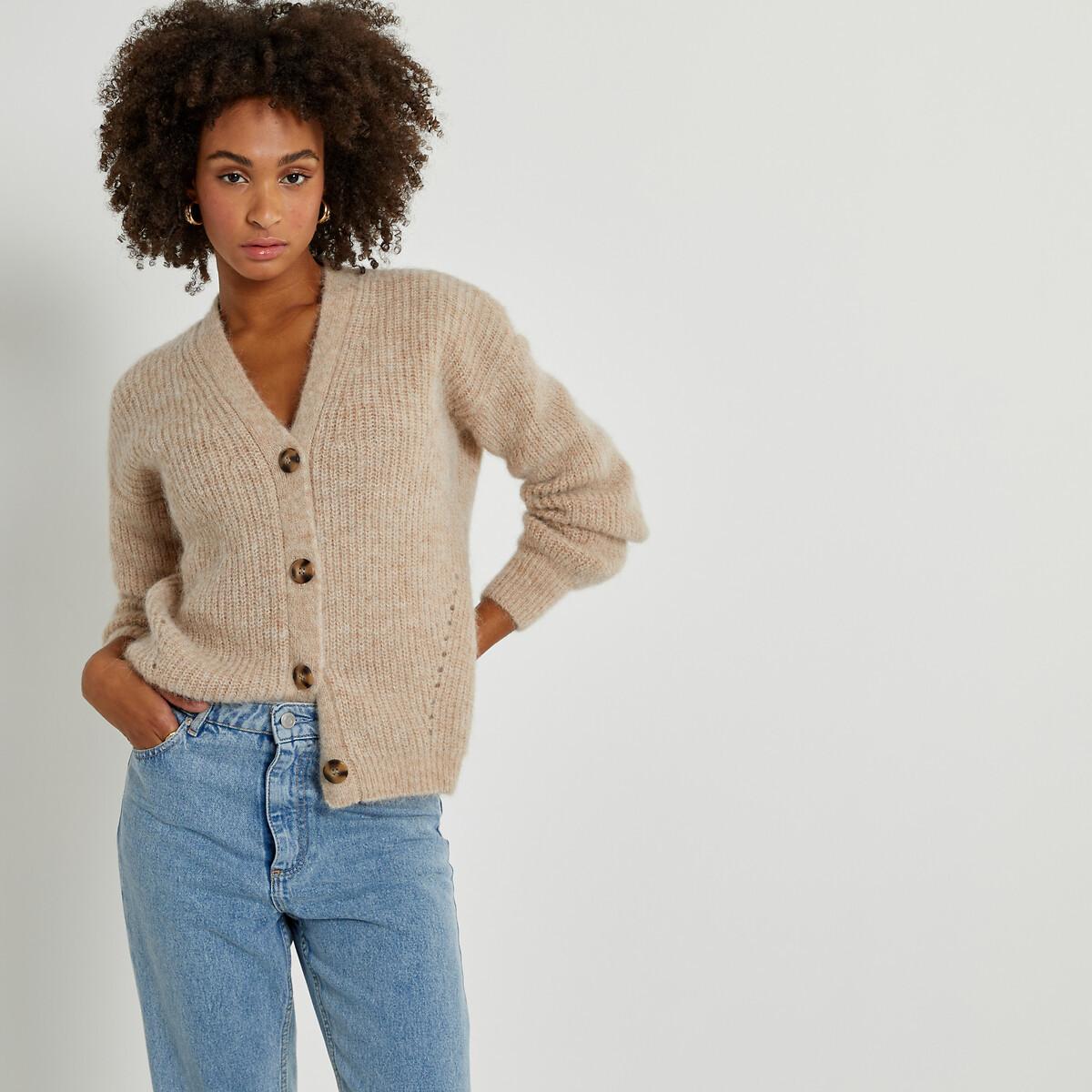 La Redoute Collections - Signature Strickjacke mit V-Ausschnitt GILDAS, für Damen, Beige, Größe XXL von La Redoute Collections