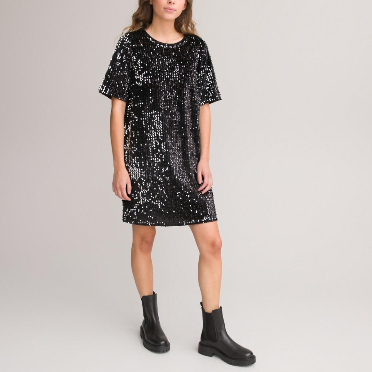 Gerades Kleid Mit Pailletten Mädchen Schwarz XS von La Redoute Collections