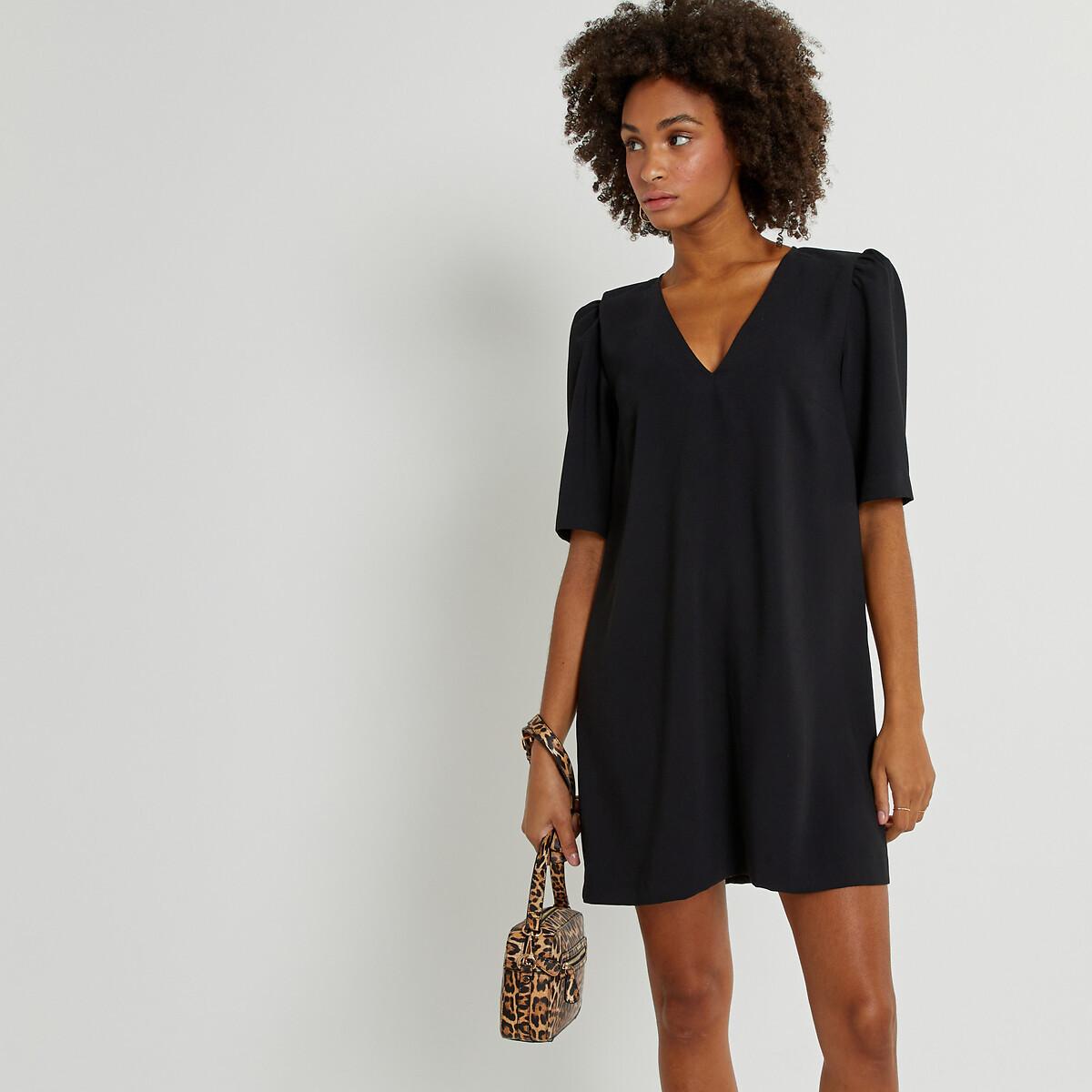 Gerades Kleid Mit V-ausschnitt Damen Schwarz 42 von La Redoute Collections