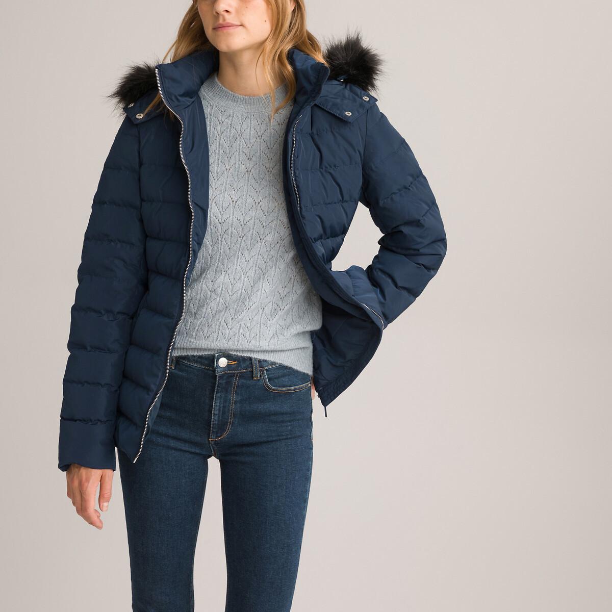 Gesteppte Daunenjacke Mit Kapuze Und Gürtel Damen Blau 32 von La Redoute Collections