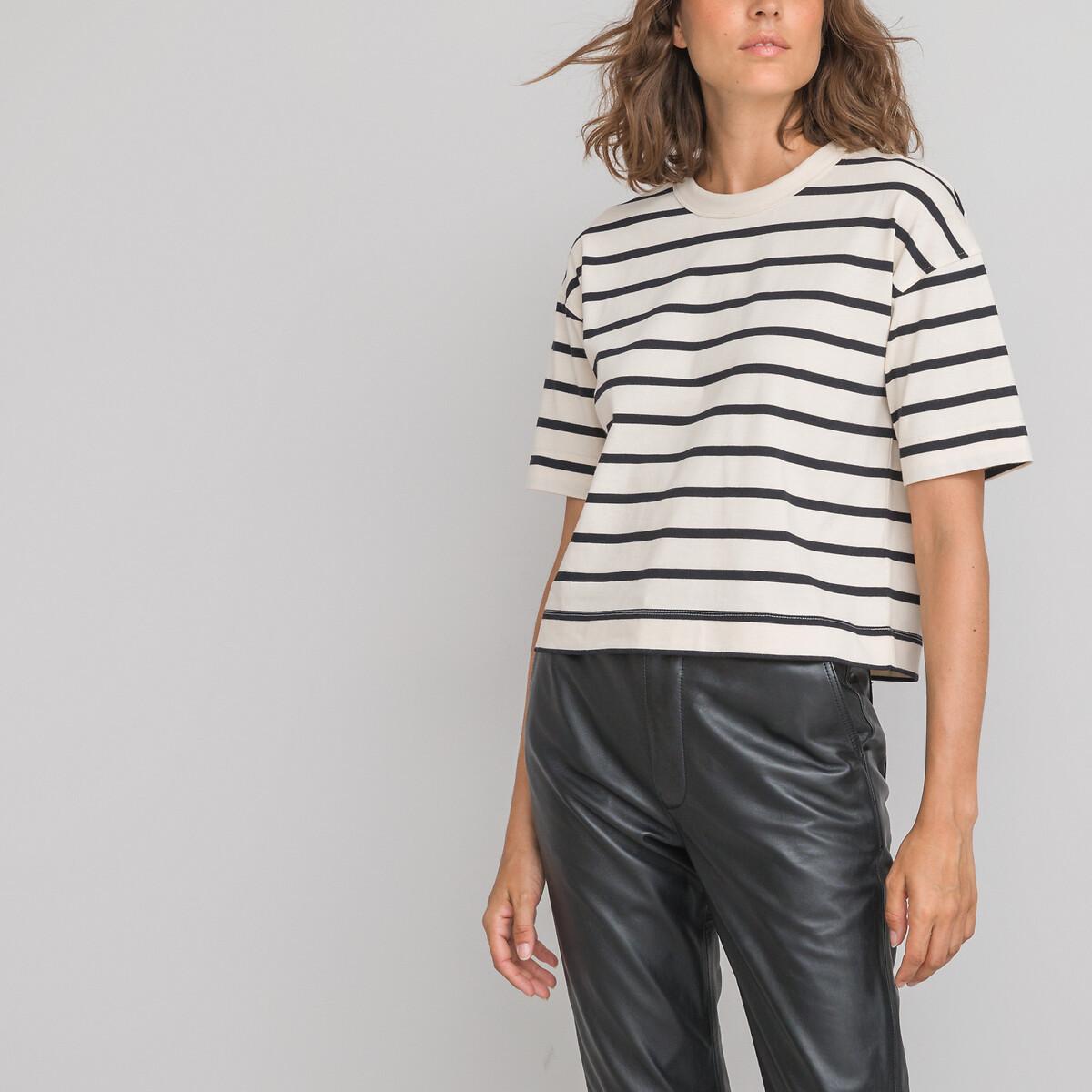 Gestreiftes Boxy-shirt Damen Schwarz L von La Redoute Collections