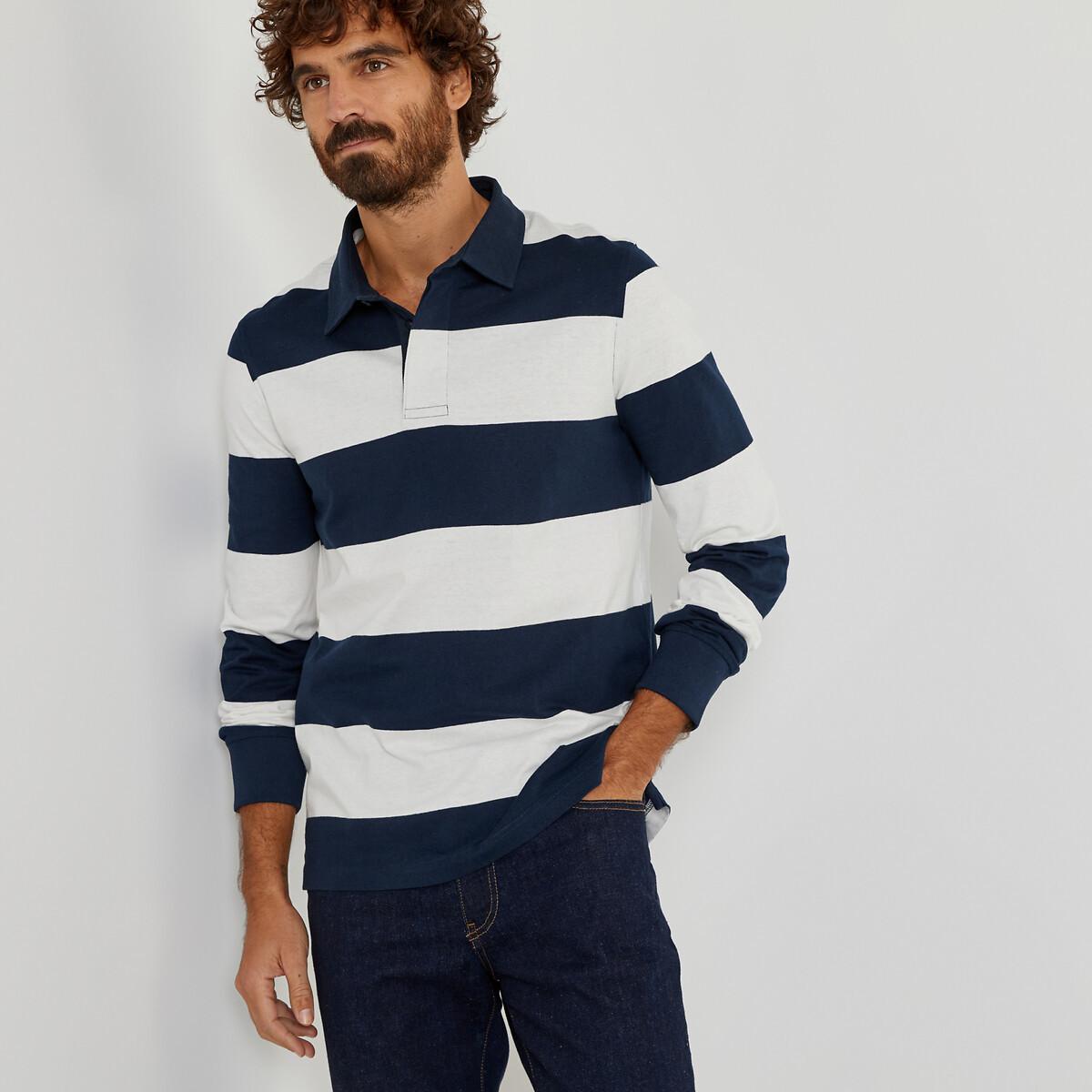 Gestreiftes Poloshirt Mit Langen Ärmeln Herren Blau L von La Redoute Collections