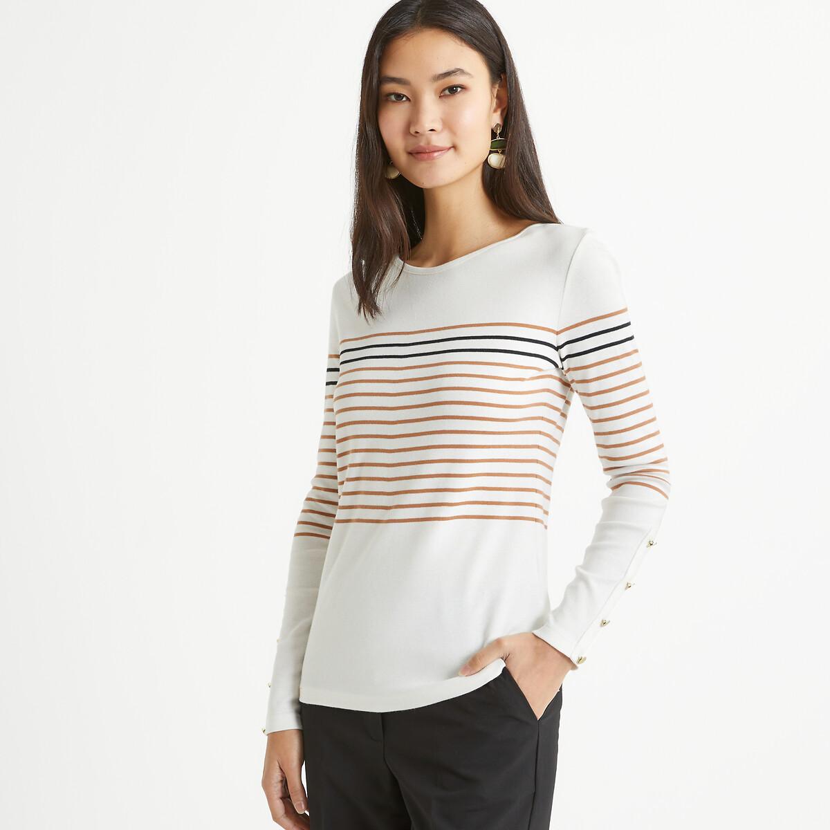 La Redoute Collections - Gestreiftes Rundhals-Shirt mit langen Ärmeln, für Damen, Weiss, Größe 33/34 von La Redoute Collections