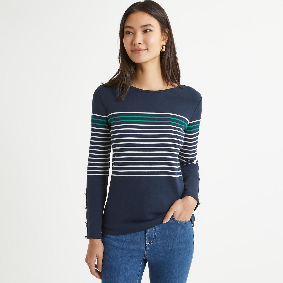 La Redoute Collections - Gestreiftes Rundhals-Shirt mit langen Ärmeln, für Damen, Blau, Größe 33/34 von La Redoute Collections