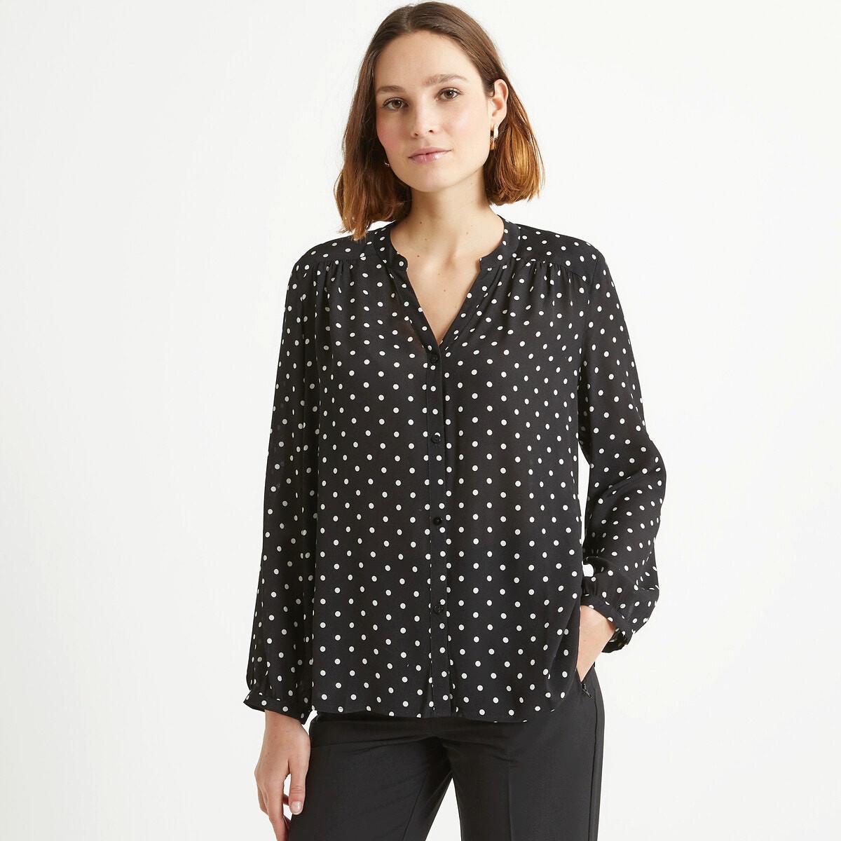 Getupfte Bluse Mit Rundem Ausschnitt & Langen Ärmeln Damen Schwarz 36 von La Redoute Collections