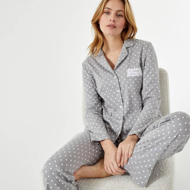 Getupfter Pyjama Mit Langen Ärmeln Damen Weiss Bedruckt 33/34 von La Redoute Collections