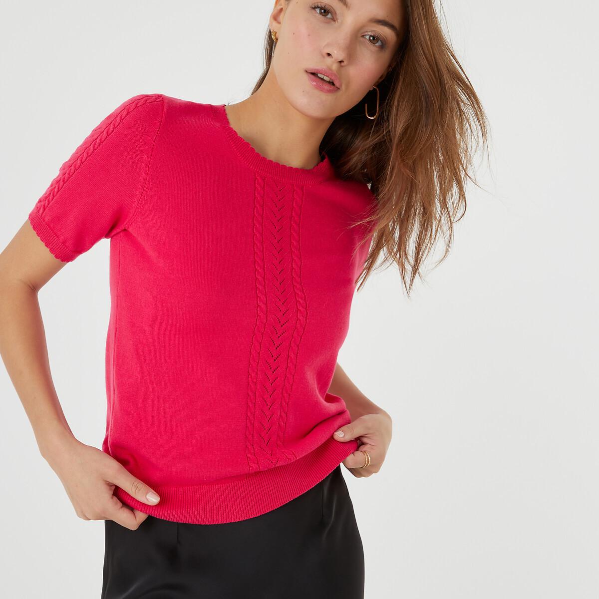 Kurzärmeliger Pullover Mit Rundem Ausschnitt Damen Rosa L von La Redoute Collections