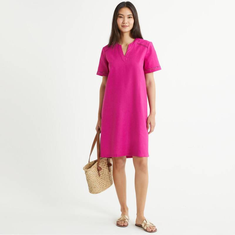 Kurzärmeliges Kleid Aus Halbleinen Damen Rosa 38 von La Redoute Collections