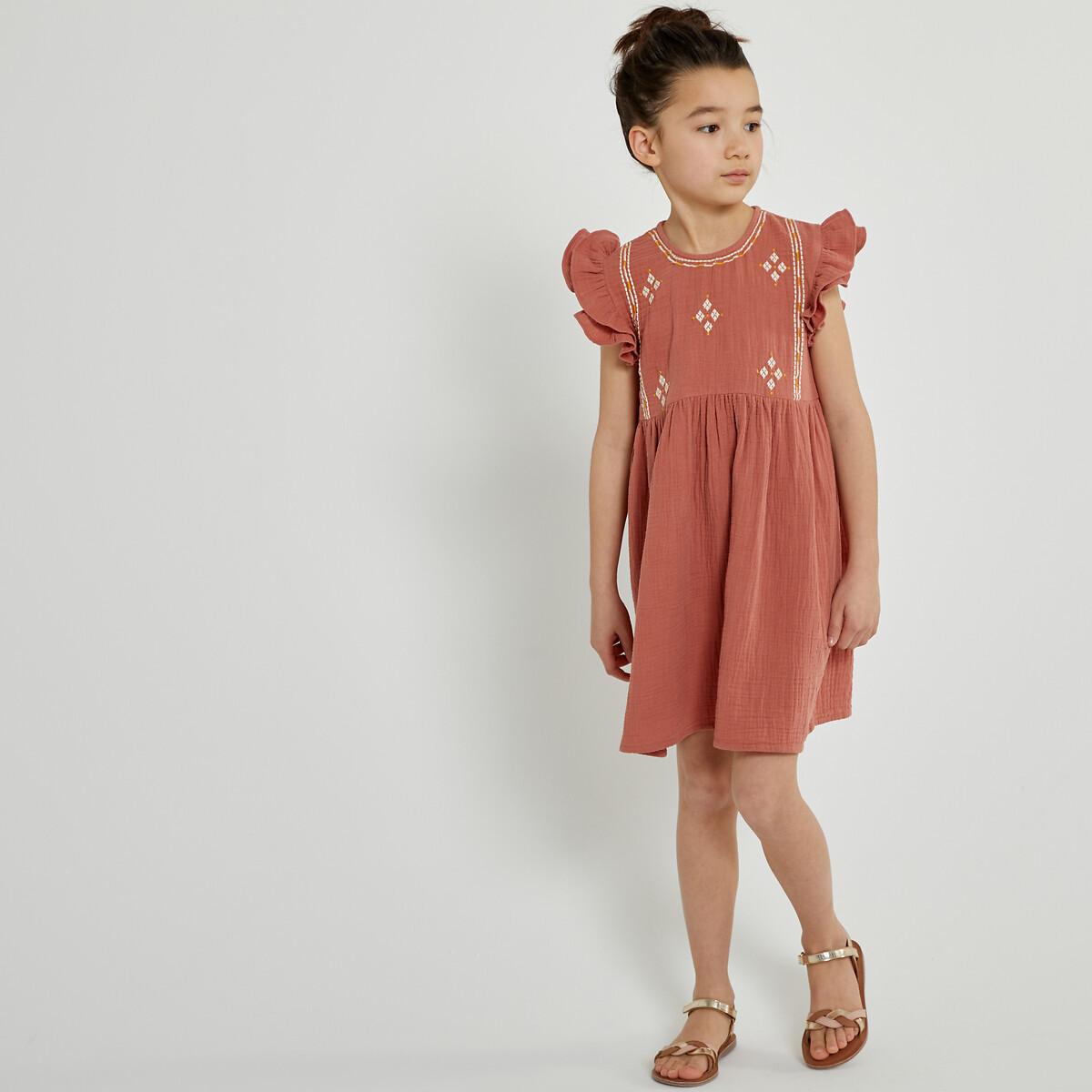 Kurzärmeliges Kleid Mit Stickerei Mädchen Rot 102 von La Redoute Collections