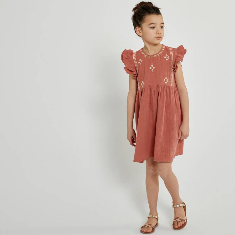 Kurzärmeliges Kleid Mit Stickerei Mädchen Rot 102 von La Redoute Collections