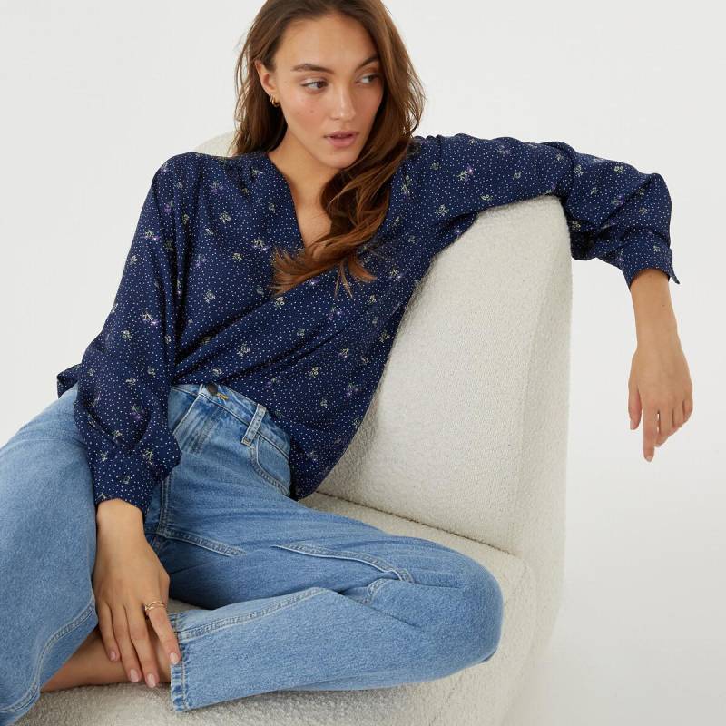 Langärmelige Bluse Mit V-ausschnitt Damen Blau 36 von La Redoute Collections