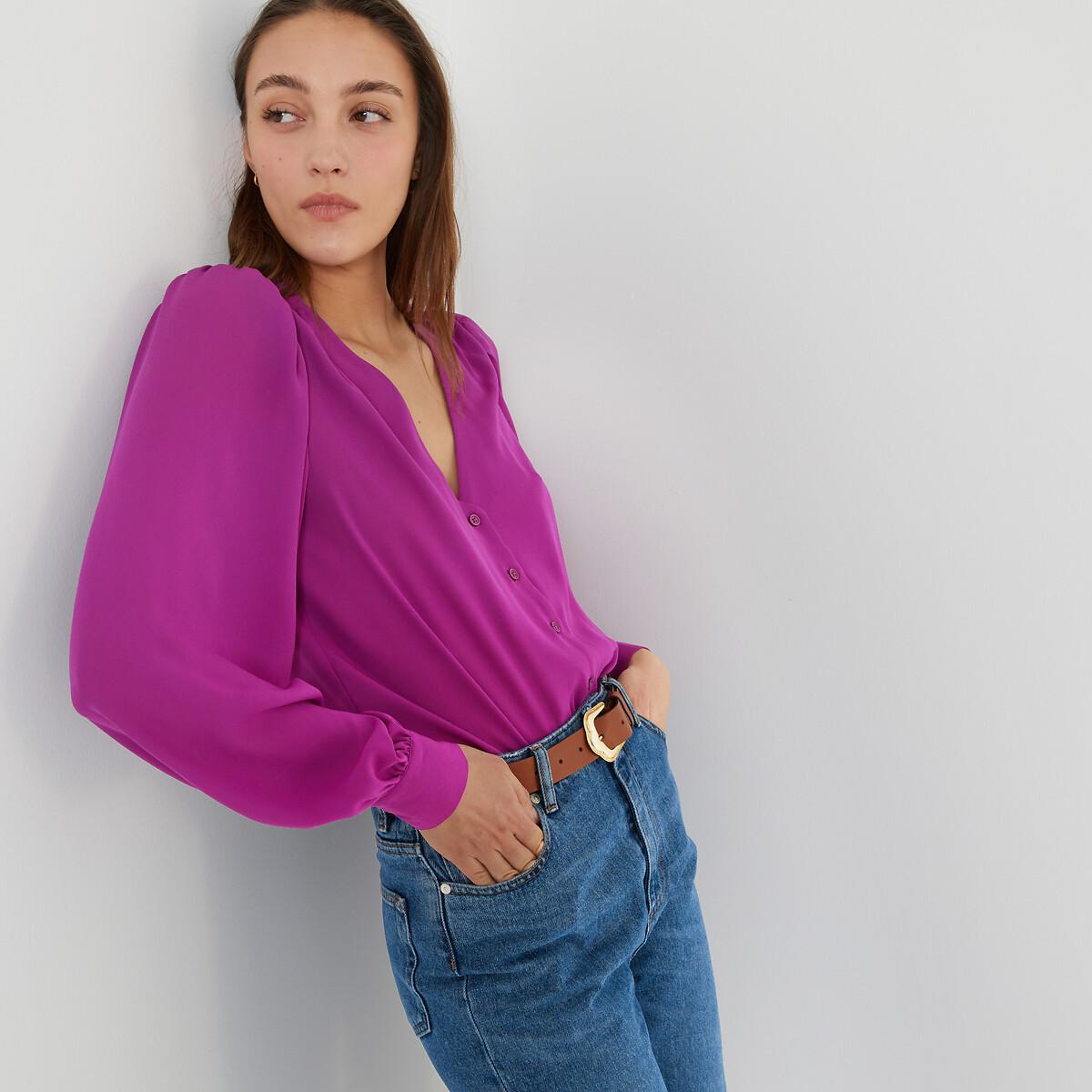 Langärmelige Bluse Mit V-ausschnitt Damen Violett 32 von La Redoute Collections