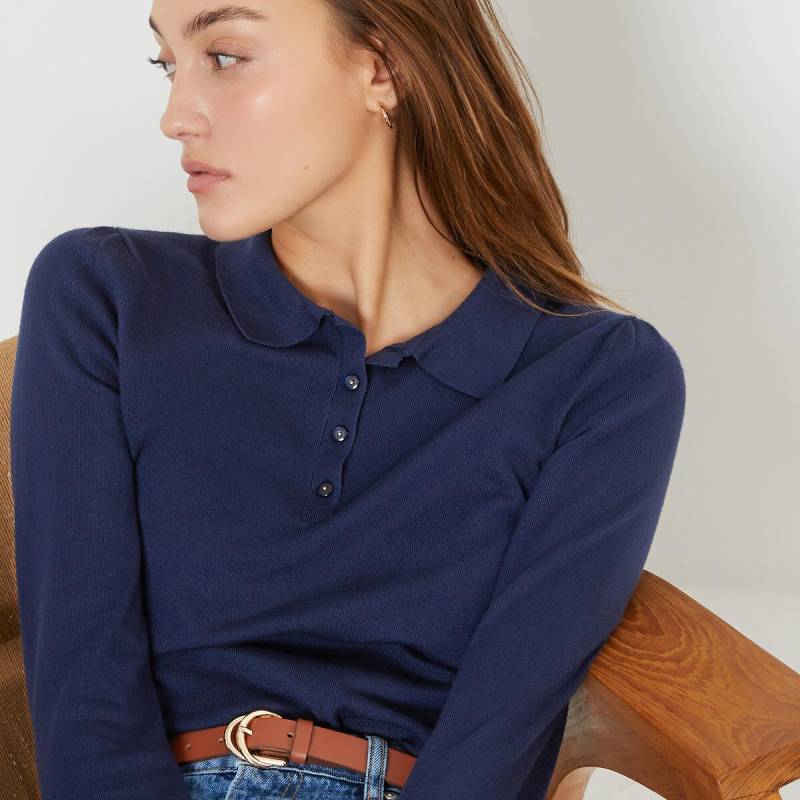 Langärmeliger Basic-polopullover Damen Blau L von La Redoute Collections