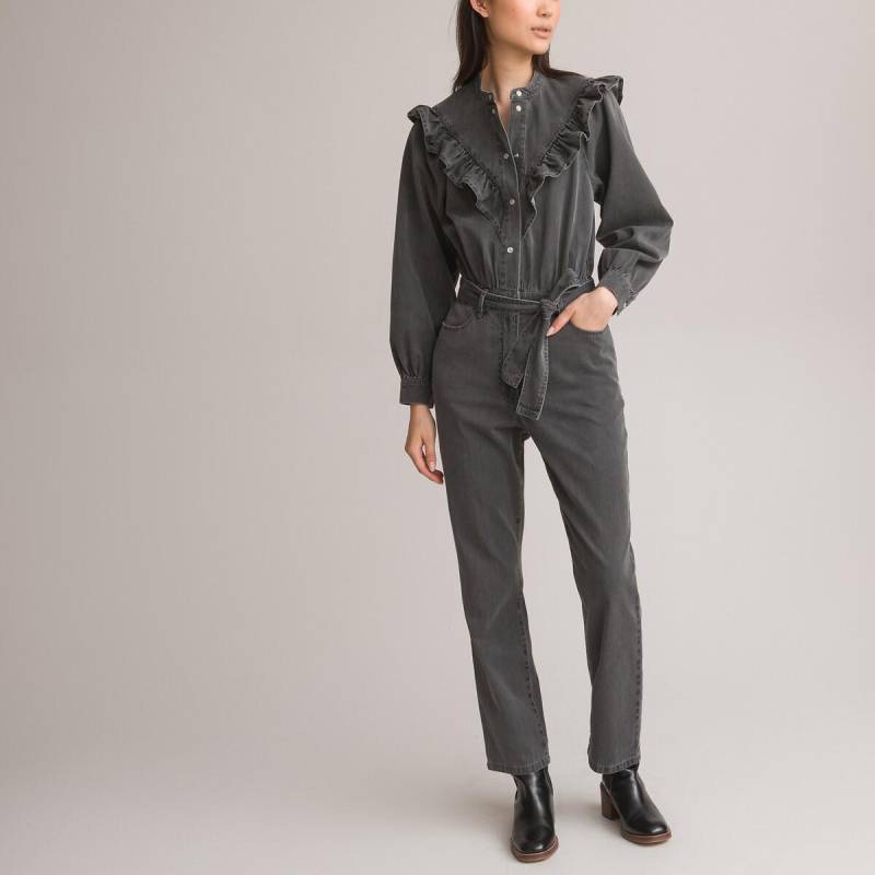 Langärmeliger Jumpsuit Mit Rundem Ausschnitt Damen Grau 32 von La Redoute Collections