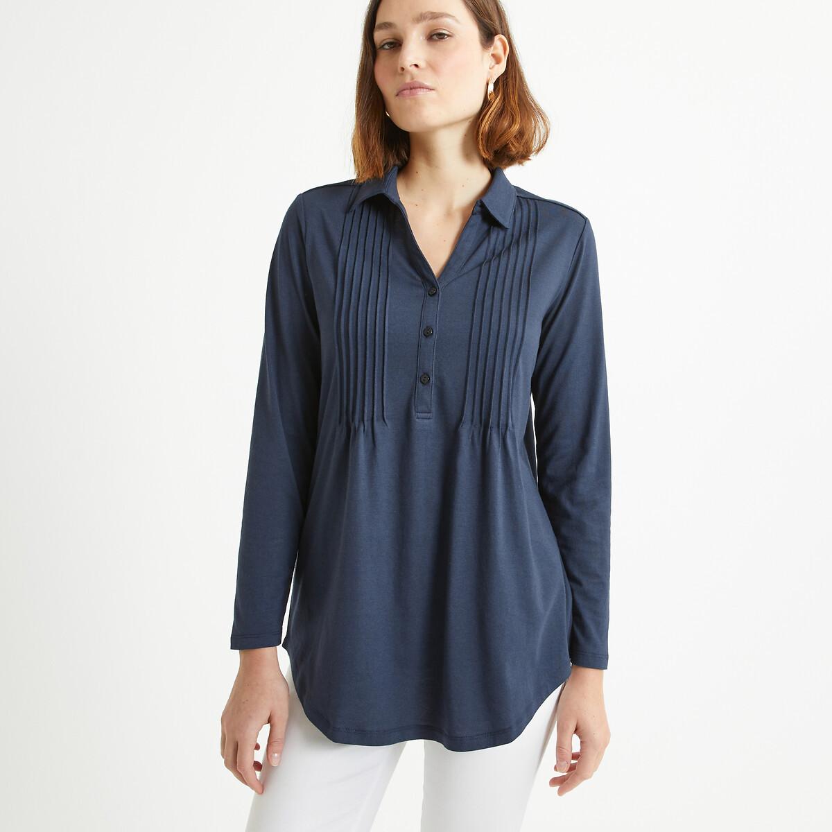 Langärmeliges Blusenshirt Mit Polokragen Damen Blau 38 von La Redoute Collections