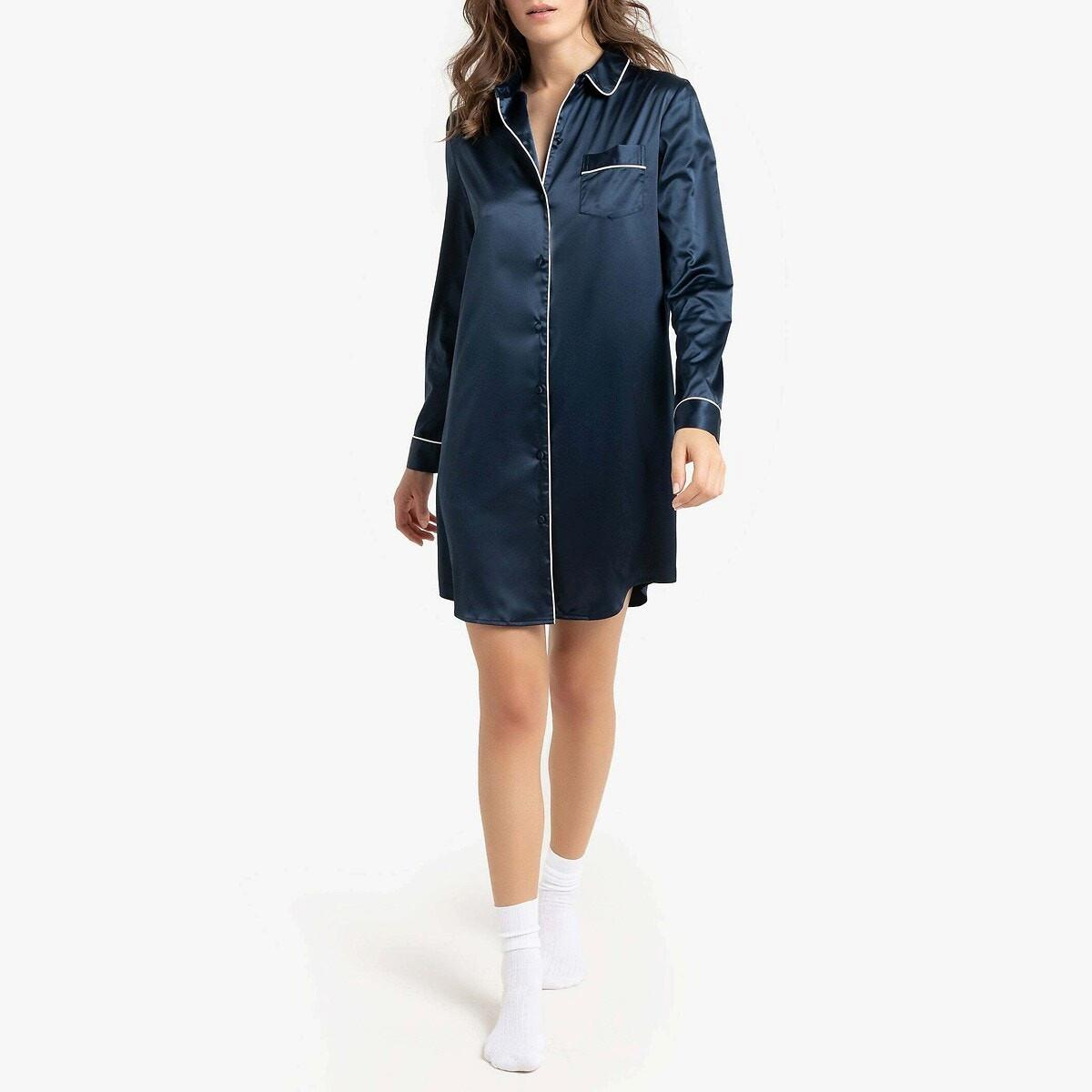 Langärmeliges Nachthemd Aus Satin Damen Blau 34 von La Redoute Collections