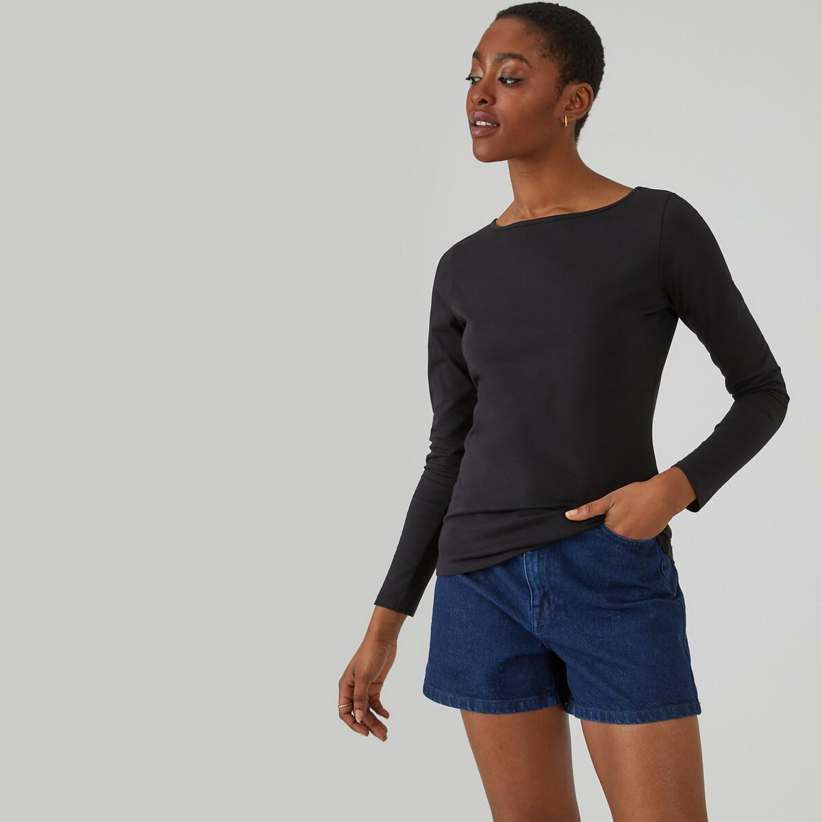 Langarmshirt Mit U-boot-ausschnitt Damen Schwarz L von La Redoute Collections