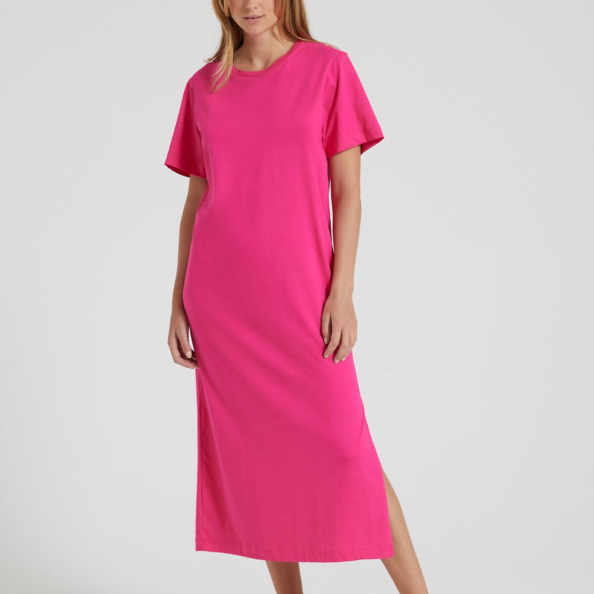 Langes Shirtkleid Mit Rundhalsausschnitt Und Kurzen Ärmeln Damen Rosa L von La Redoute Collections