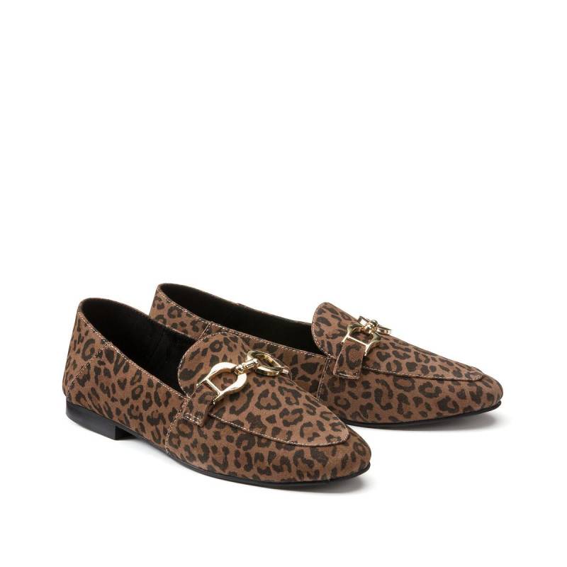 Leder-loafer Mit Leo-print Damen Braun 37 von La Redoute Collections