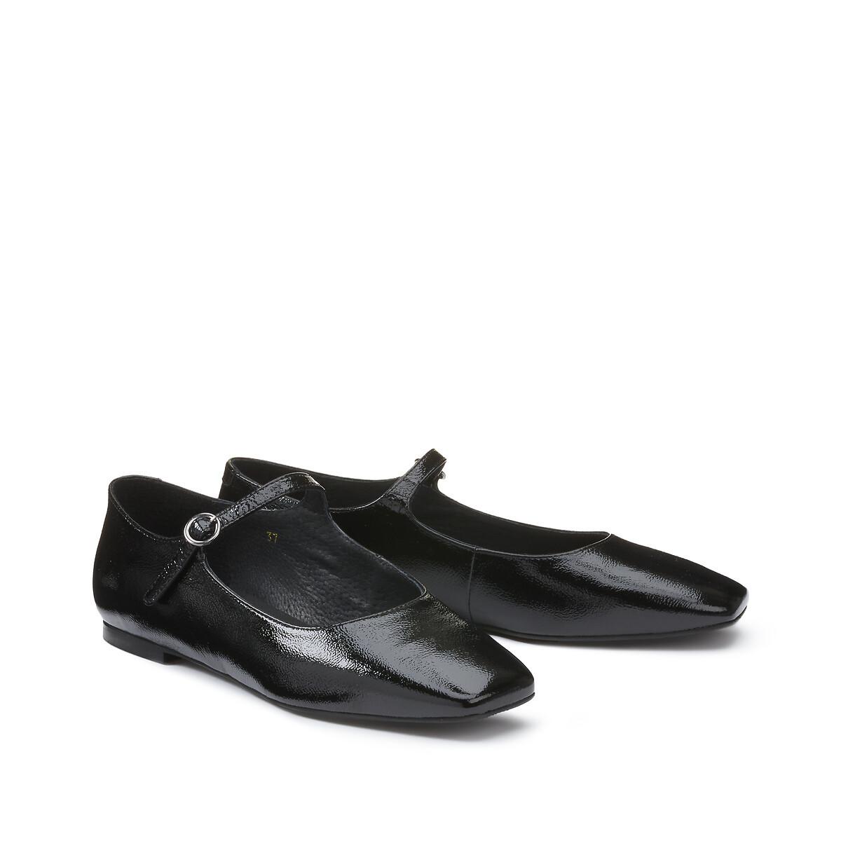 Lederballerinas Mit Riemen Damen Schwarz 40 von La Redoute Collections