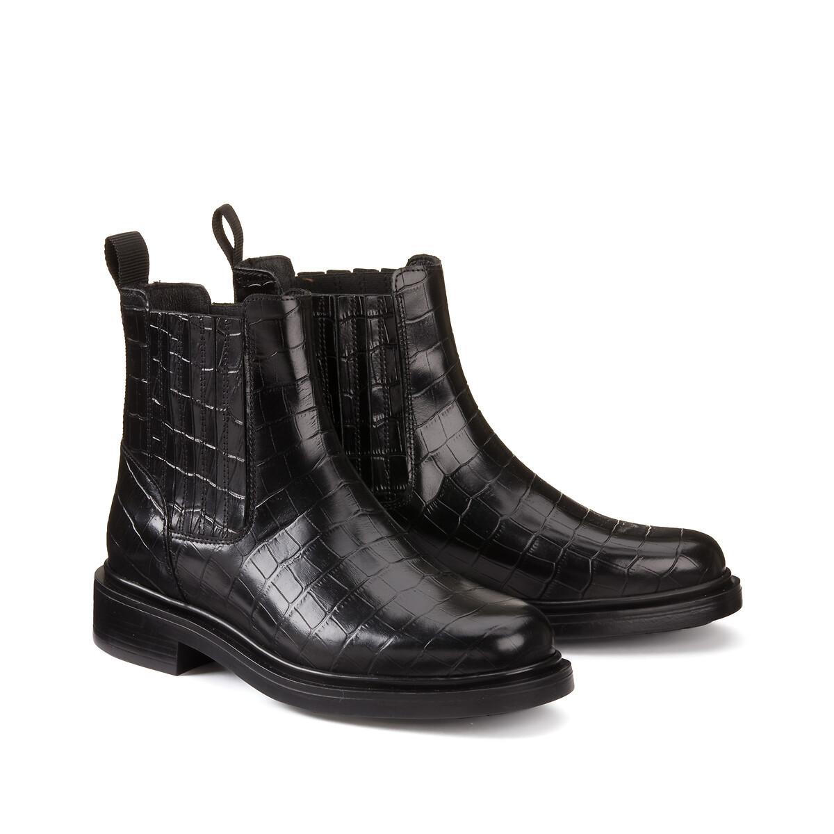 Leder-boots In Kroko-optik Damen Schwarz 40 von La Redoute Collections