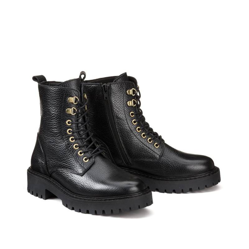 Lederboots Mit Schnürung Und Profilsohle Damen Schwarz 36 von La Redoute Collections