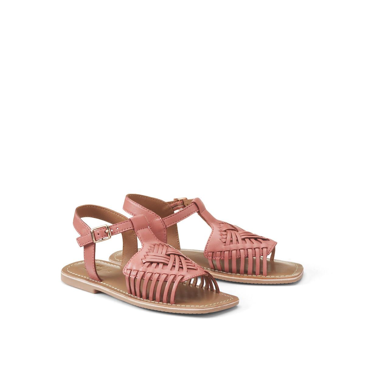 Ledersandalen Mit Eckiger Zehenpartie Unisex Rosa 29 von La Redoute Collections