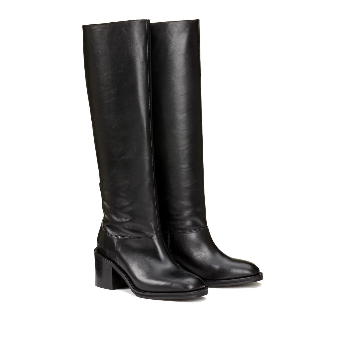 La Redoute Collections - Reiterstiefel aus Leder mit Blockabsatz Signatures, für Damen, Schwarz, Größe 36 von La Redoute Collections