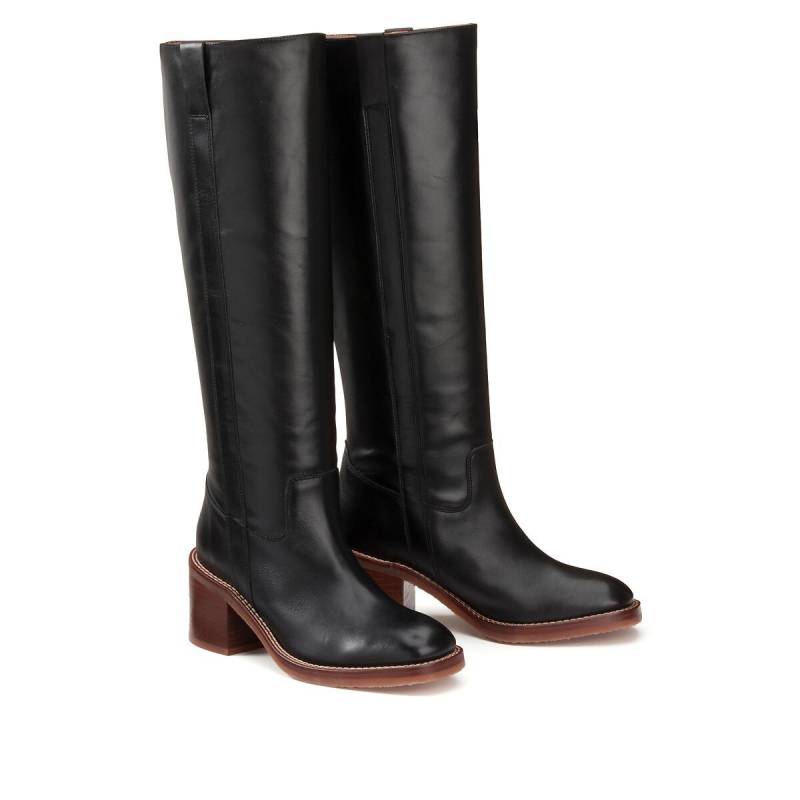 Lederstiefel Mit Blockabsatz Damen Schwarz 36 von La Redoute Collections