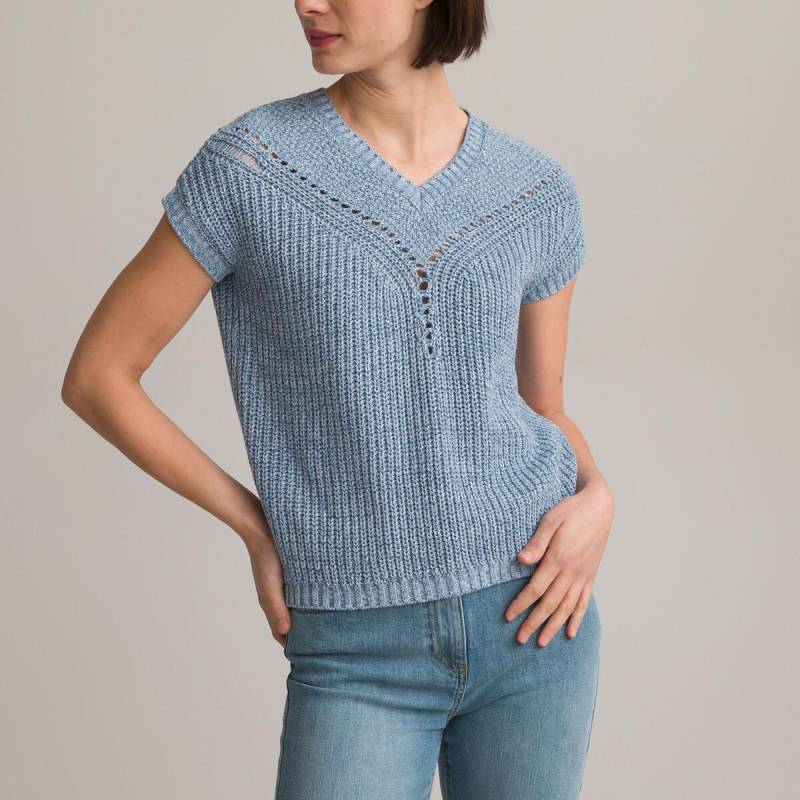 Melierter Pullover Mit V-ausschnitt Damen Blau 42 von La Redoute Collections