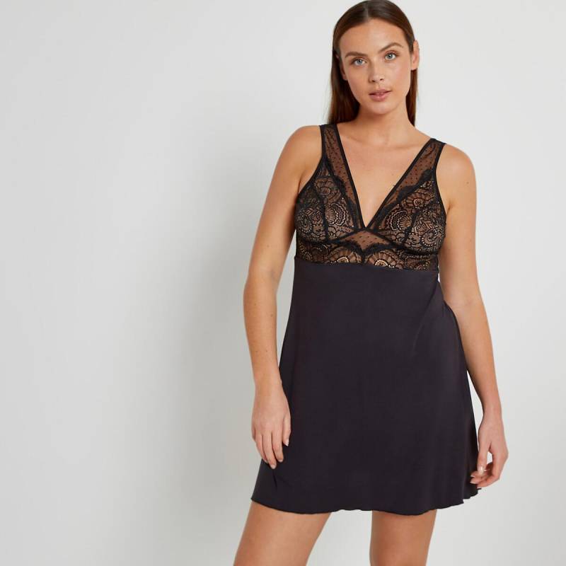 Negligee Mit Spitzen- Und Plumetis-details Damen Schwarz 44 von La Redoute Collections