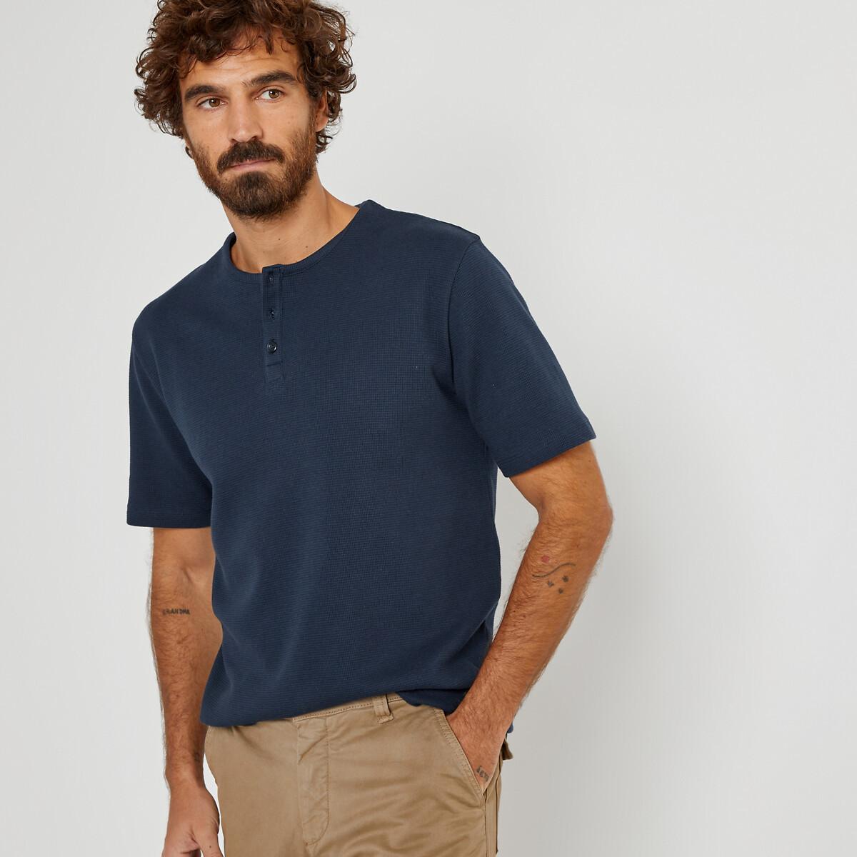 La Redoute Collections - Oberteil in T-Shirt-Form mit rundem Ausschnitt und kleiner Knopfleiste, für Herren, Blau, Größe XL von La Redoute Collections