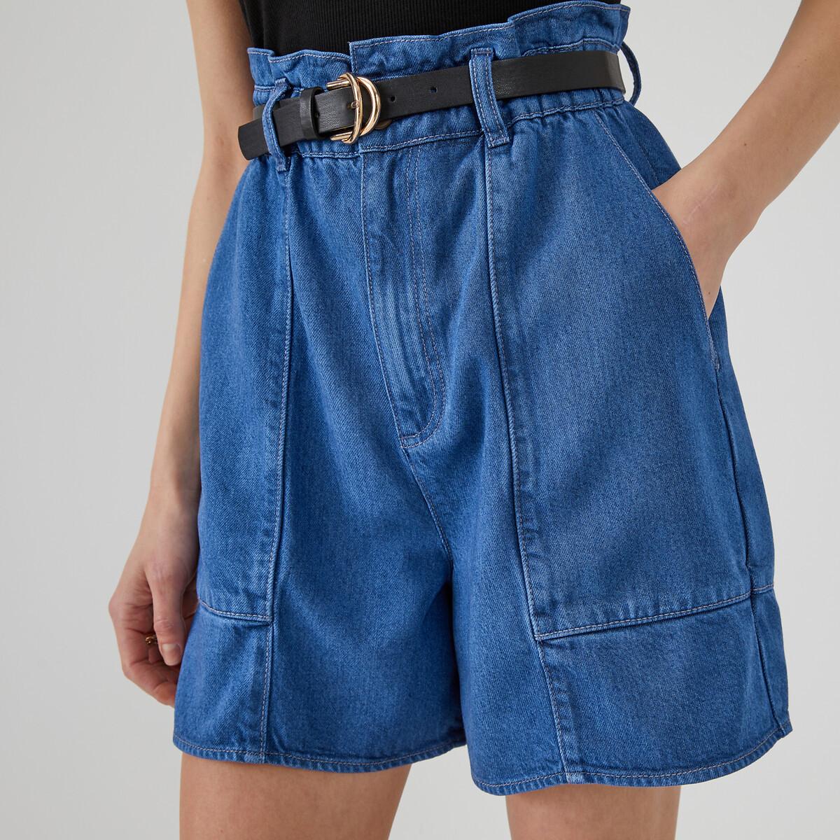 Paperbag-shorts Aus Light-denim Mit Lyocell Damen Blau 36 von La Redoute Collections