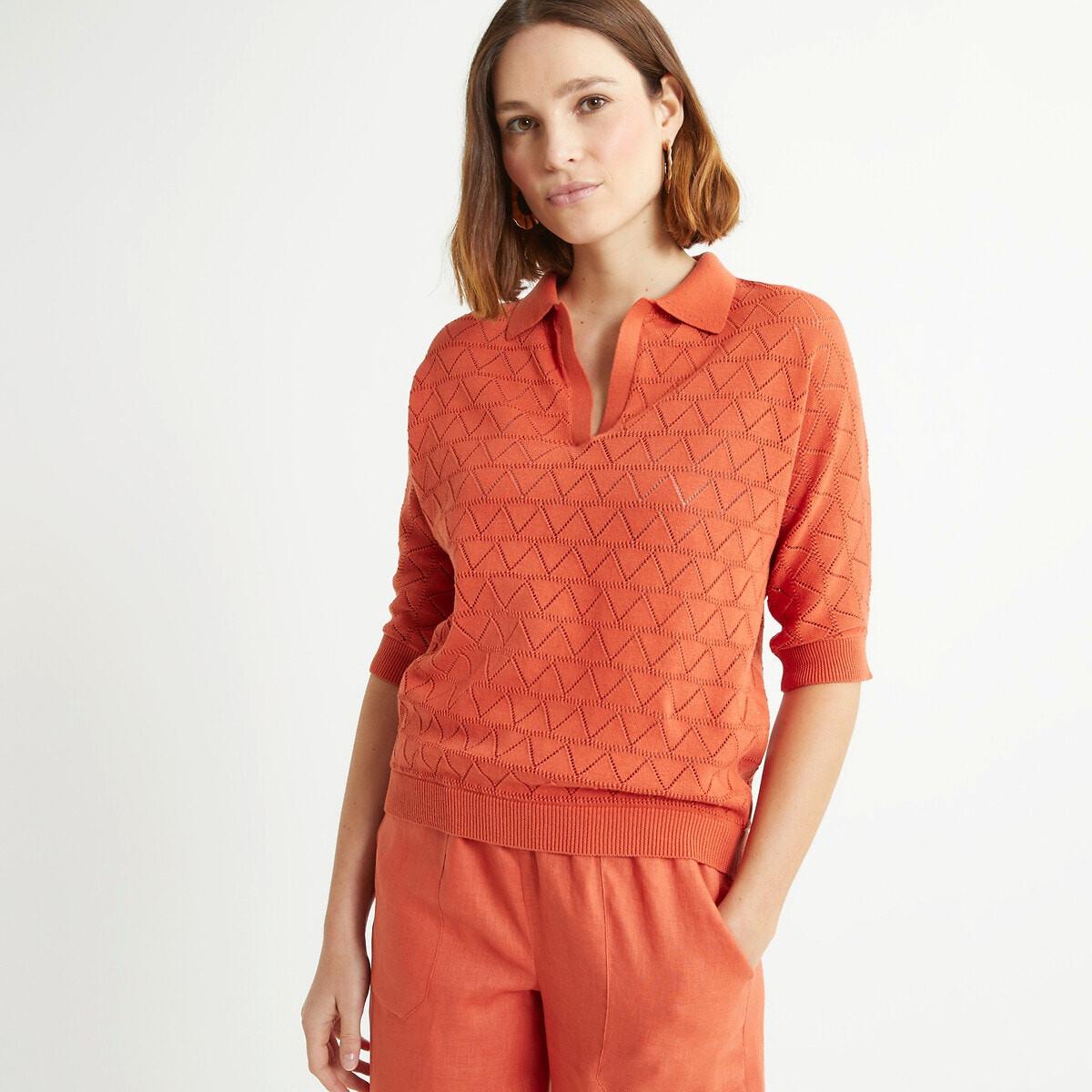 Polopullover Mit Lochmuster Damen Braun 33/34 von La Redoute Collections