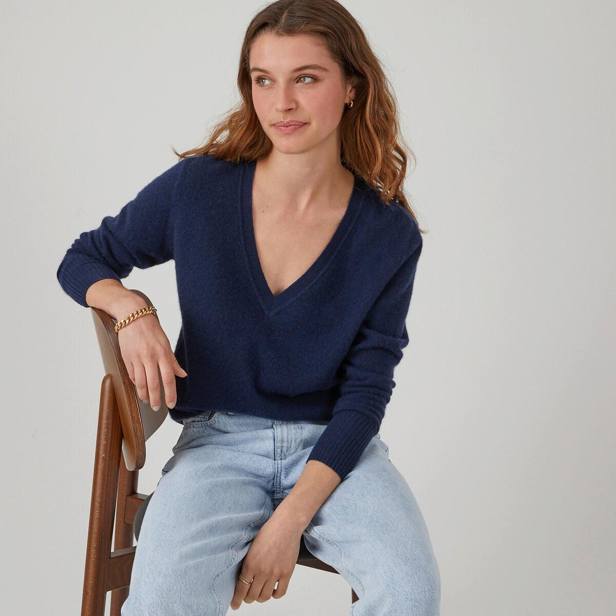 Pullover Mit V-ausschnitt Damen Blau L von La Redoute Collections