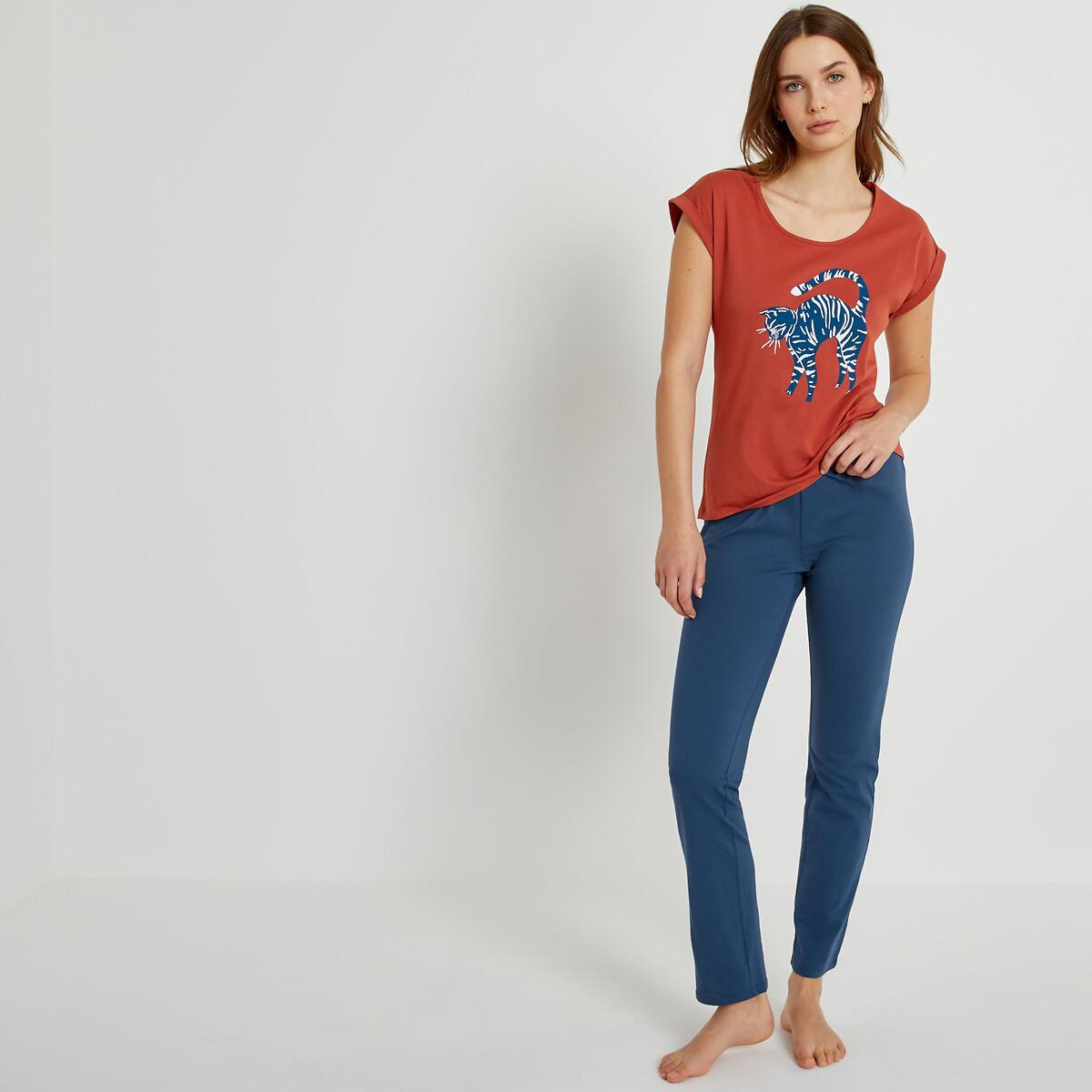 Pyjama Mit Katzenmotiv Damen Blau 38 von La Redoute Collections