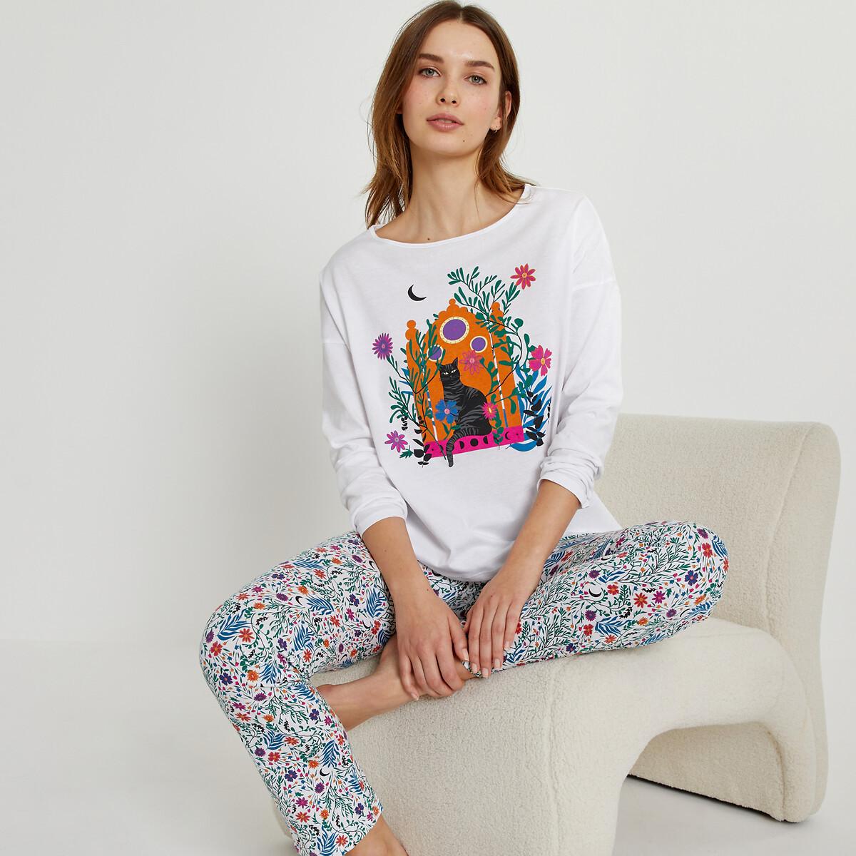 Pyjama Mit Langen Ärmeln Damen Blau 38 von La Redoute Collections