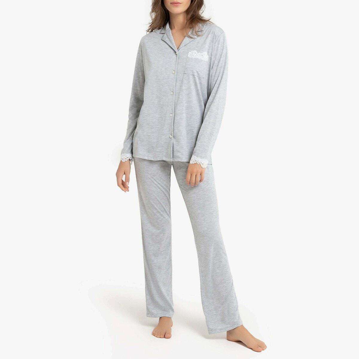 Pyjama Mit Spitze Damen Grau 33/34 von La Redoute Collections