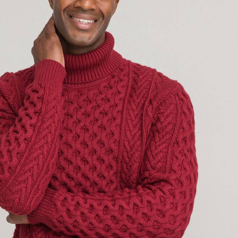 Rollkragenpullover Mit Zopfmuster Herren Rot L von La Redoute Collections